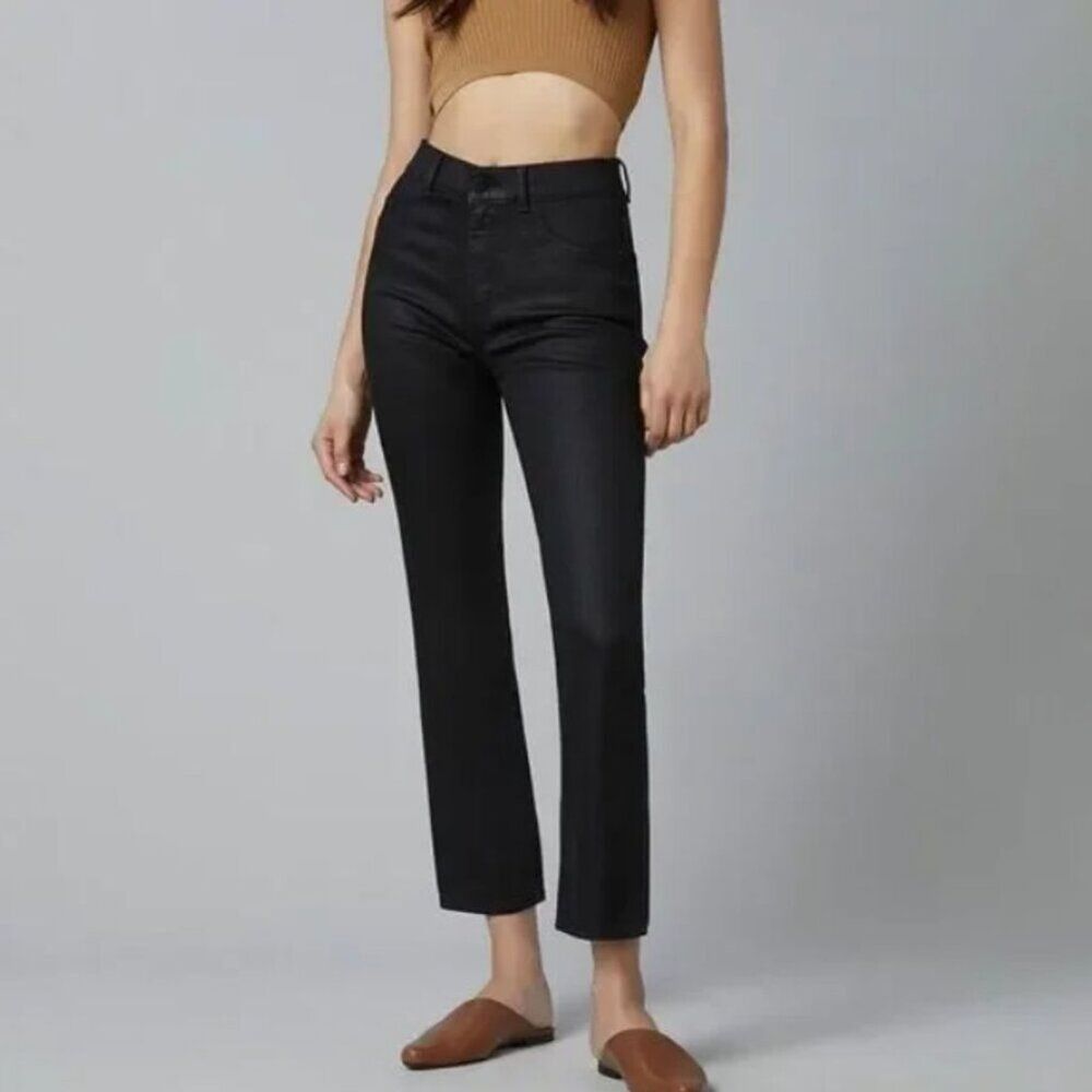 DL1961 Women's Jeans Patti Straight High Rise Vintage Ankle Black Coated size 26